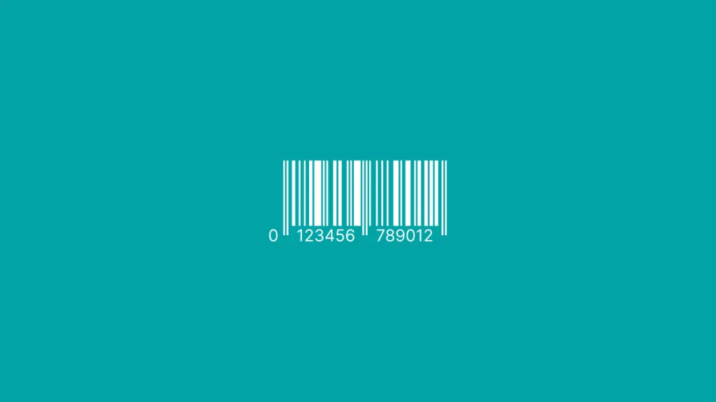 A linear EAN-13 barcode centered on a solid teal background. The human-readable digits at the bottom are ‘0 123456 789012,’ with the initial ‘0’ positioned to the left of the main barcode structure.